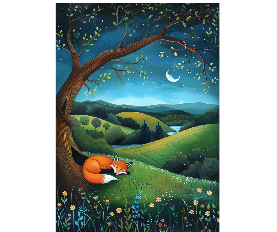 Dog Desk Night-time Hills Fox Deluxe Greeting Card