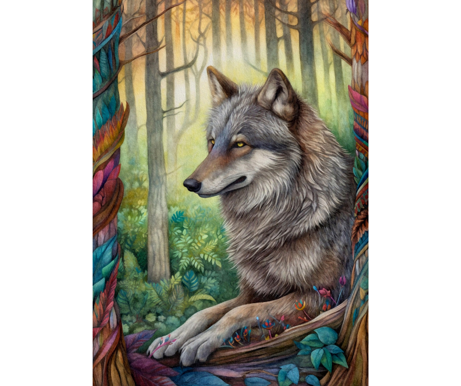 Dog Desk Boho Forest Wolf Deluxe Greeting Card