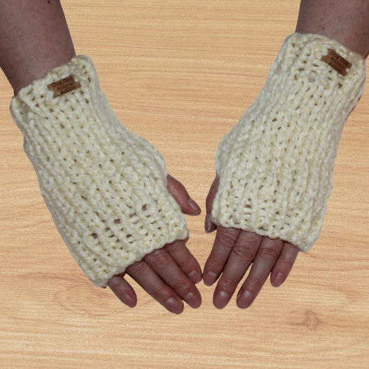 Cream Dog Desk Knits Hand Warmer Gloves