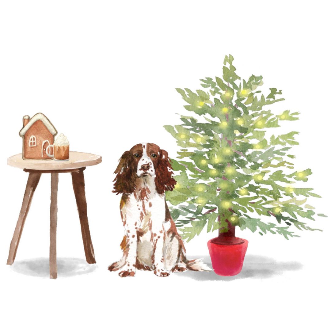Dog Desk Spaniel Deluxe Christmas Card