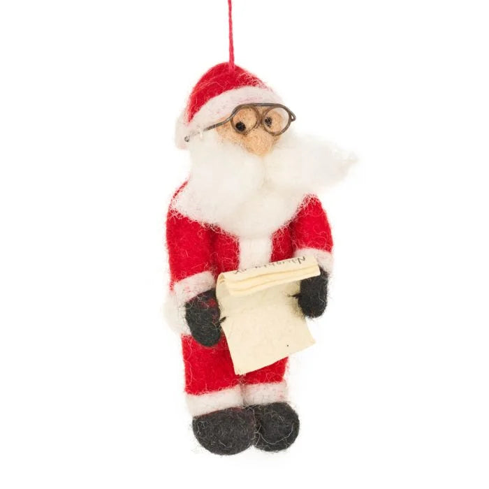 Fair Trade Handmade Felt Naughty or Nice Santa Hanging Christmas Decoration