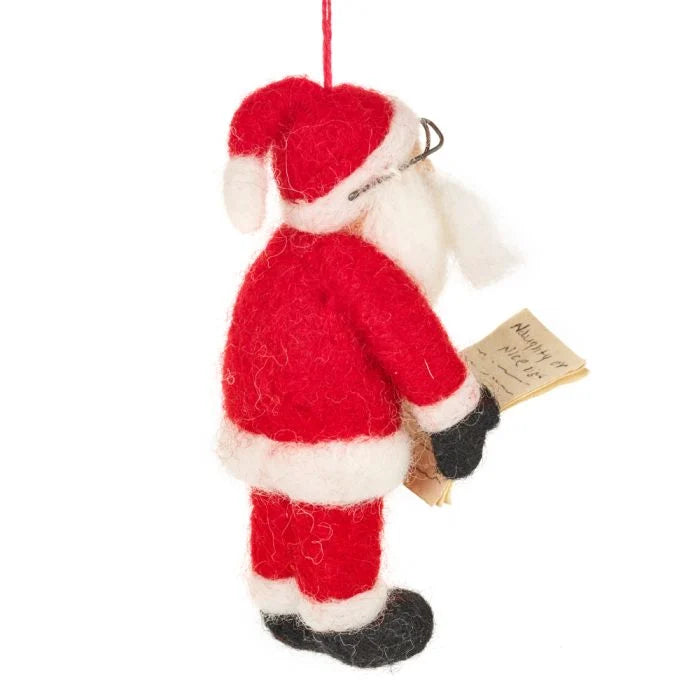 Fair Trade Handmade Felt Naughty or Nice Santa Hanging Christmas Decoration