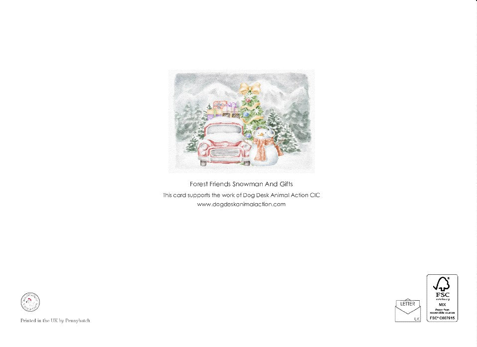 Dog Desk Forest Friends Snowman And Gifts Deluxe Christmas Card