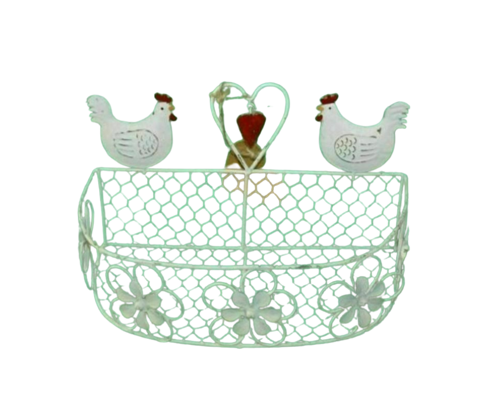 Country Chic Metal Wire Chicken Hen Basket Kitchen Storage Holde
