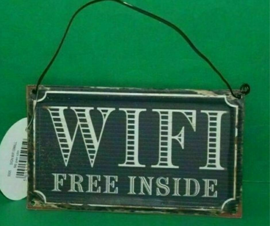 Shabby Distressed Wifi Free Inside Hanging Sign Plaque Cafe Pub Shop