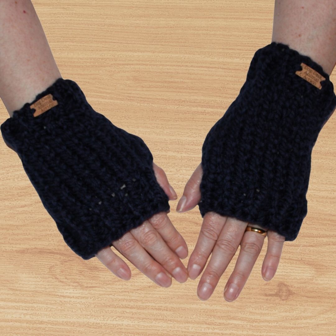 Navy Dog Desk Knits Hand Warmer Gloves