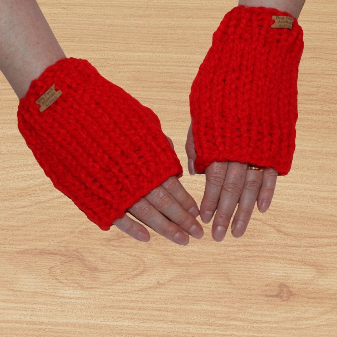 Red Dog Desk Knits Hand Warmer Gloves