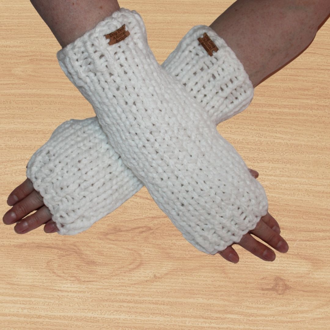 White Dog Desk Knits Arm Warmer Gloves
