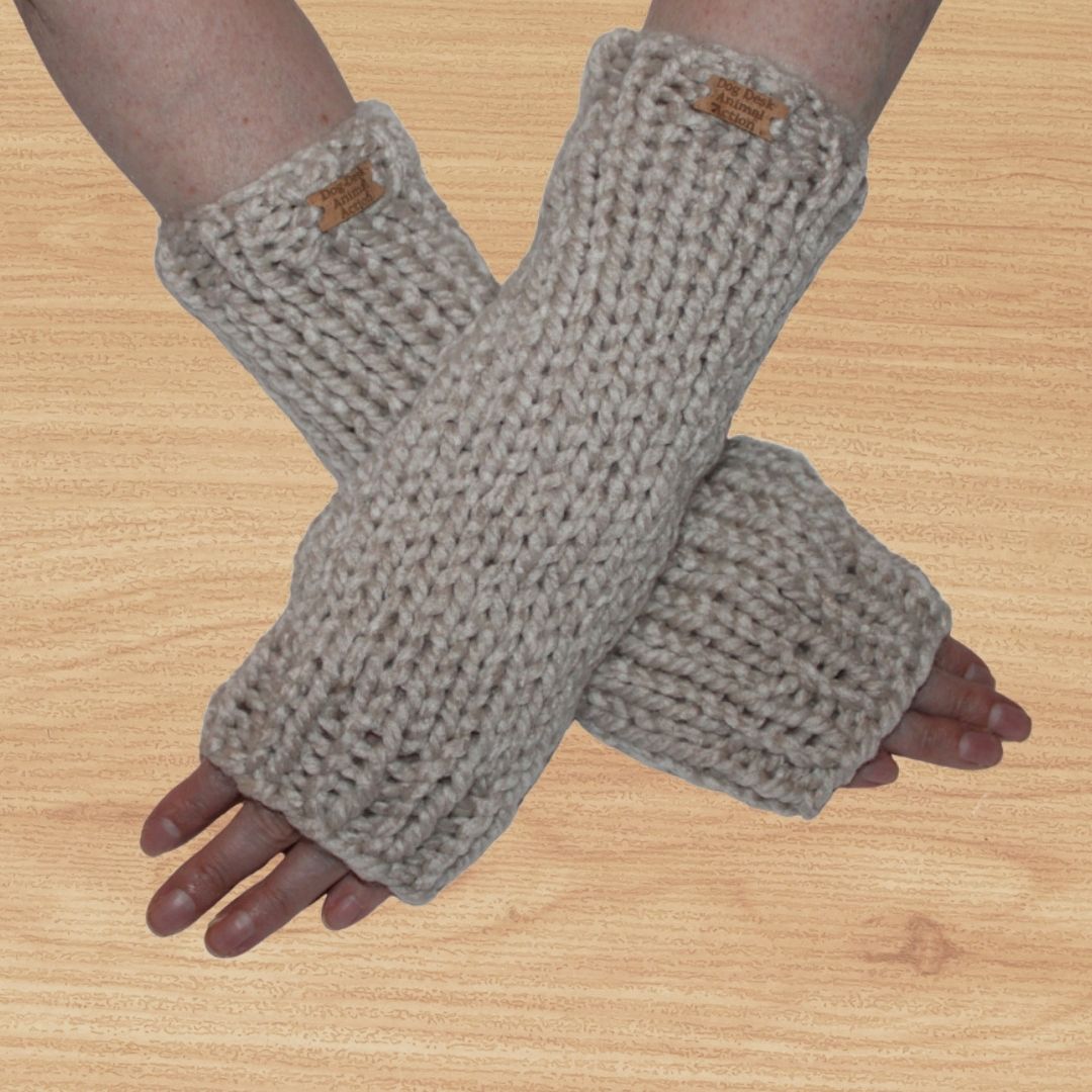 Oatmeal Dog Desk Knits Arm Warmer Gloves