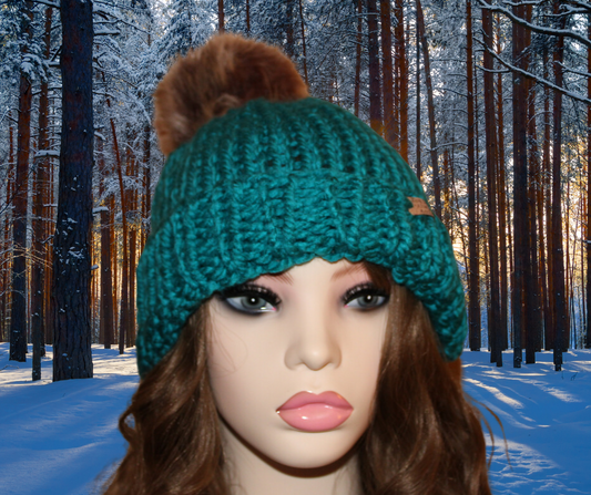 Teal Dog Desk Knits Bobble Hat