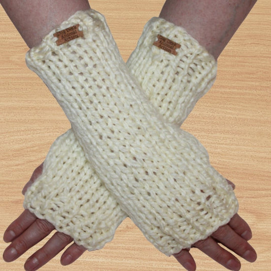 Cream Dog Desk Knits Arm Warmer Gloves