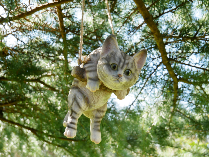 Hanging Tabby Cat Kitten Garden Sculpture Ornament