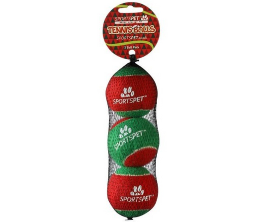 Sportspet Christmas Dog Tennis Balls Red/Green 3 Pack