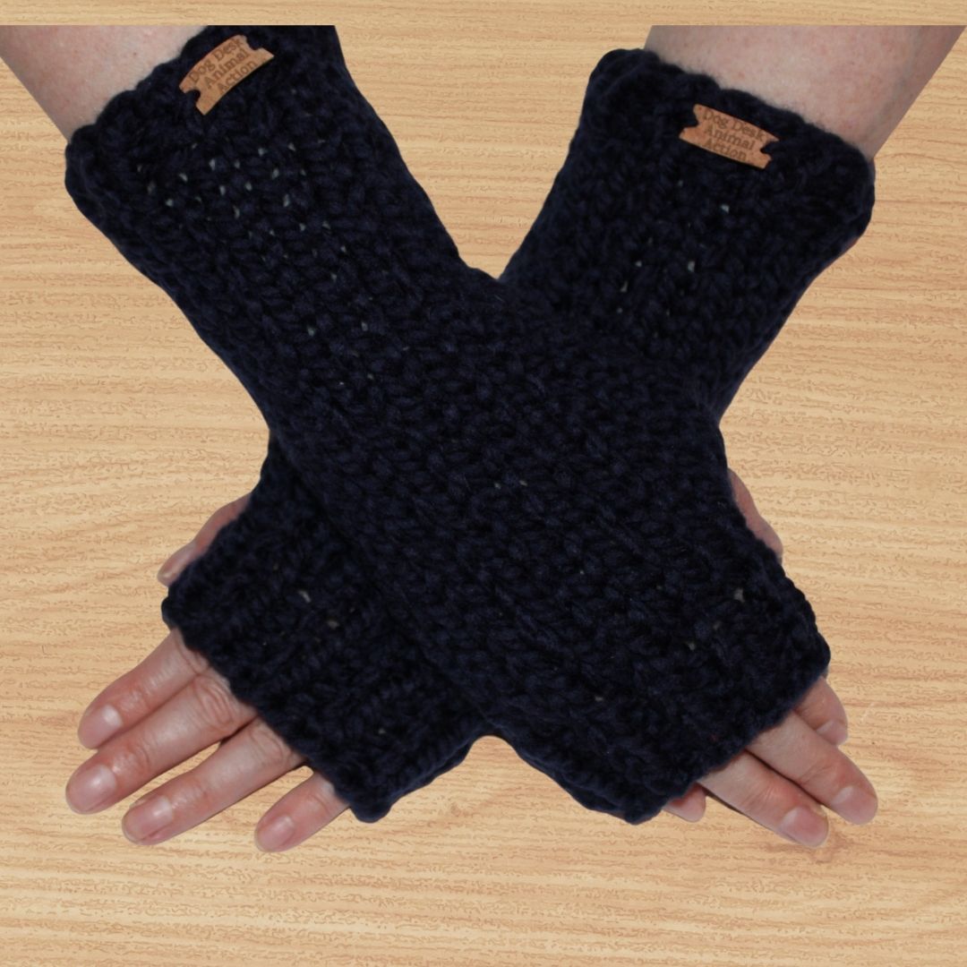 Navy Dog Desk Knits Arm Warmer Gloves