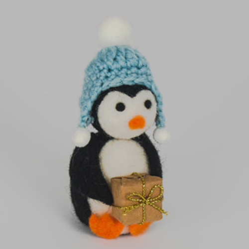 Handmade Felt Penguin In Bobble Hat Decoration