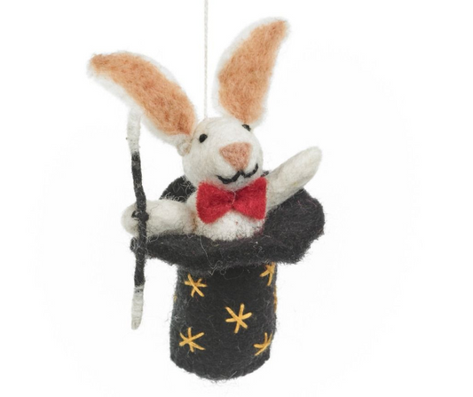 Fairtrade Handmade Felt Hat-trick Rabbit Magician Bunny Hanging Decoration