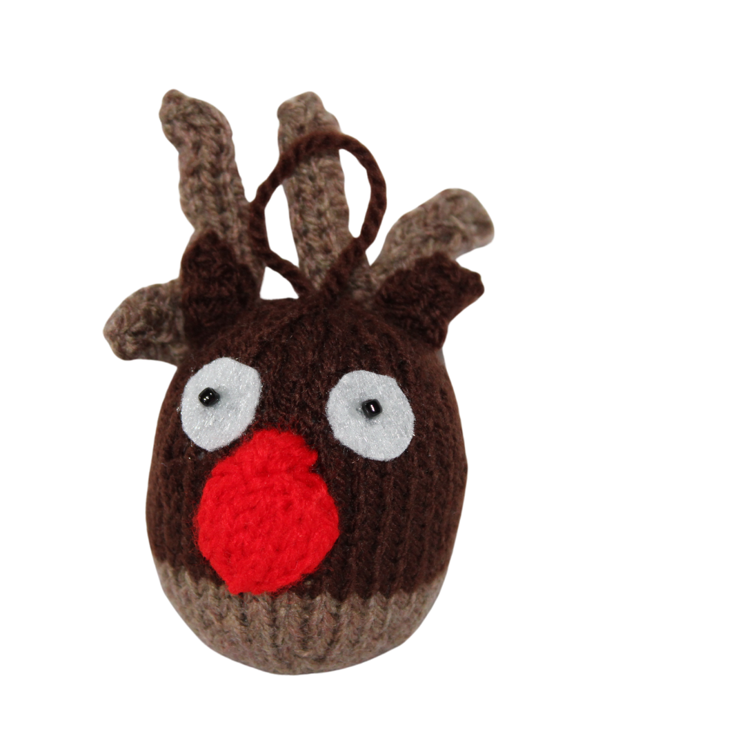 Hand Knitted Reindeer Christmas Tree Decoration Style A