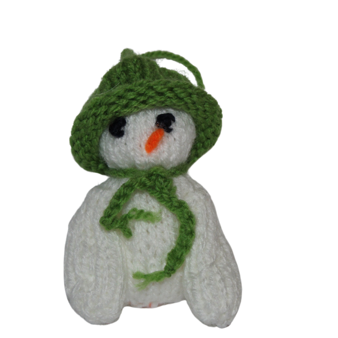 Hand Knitted Snowman With Light Green Hat Christmas Tree Decoration