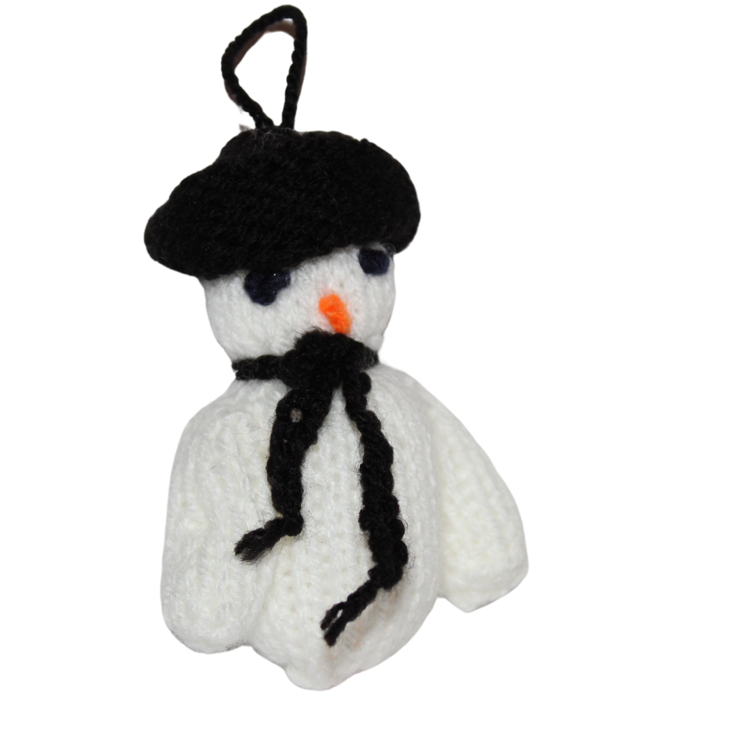 Hand Knitted Snowman With Black Hat Christmas Tree Decoration