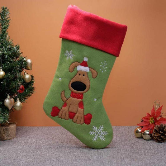 Plush Green Red Top Dog Christmas Stocking