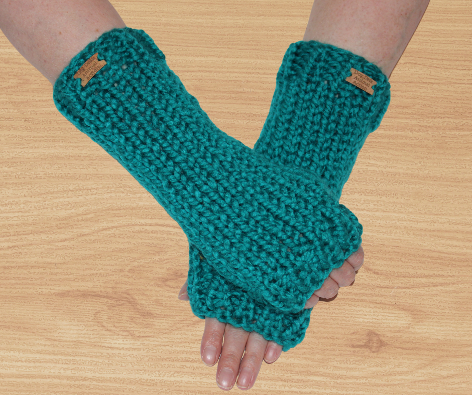 Teal Dog Desk Knits Arm Warmer Gloves