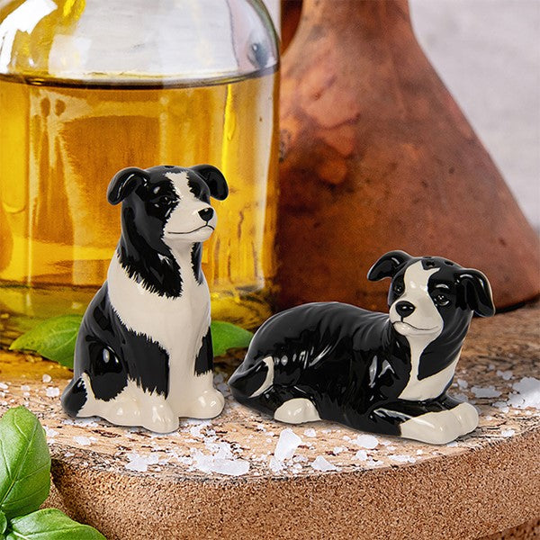 Salt & Pepper Condiment Shakers Set Figural Collie Dogs