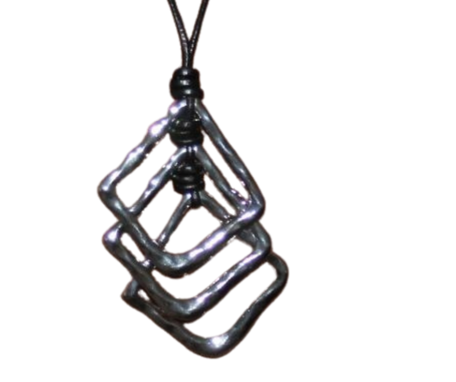 Lagenlook Silver Abstract Squares Fashion Pendant Necklace