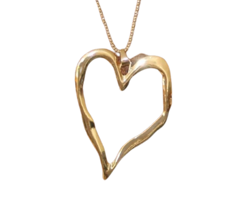 Lagenlook Gold Long Chain Large Heart Pendant Jewellery Necklace