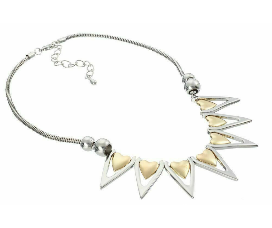 Silver & Gold Heart & Triangle Abstract Fashion Necklace