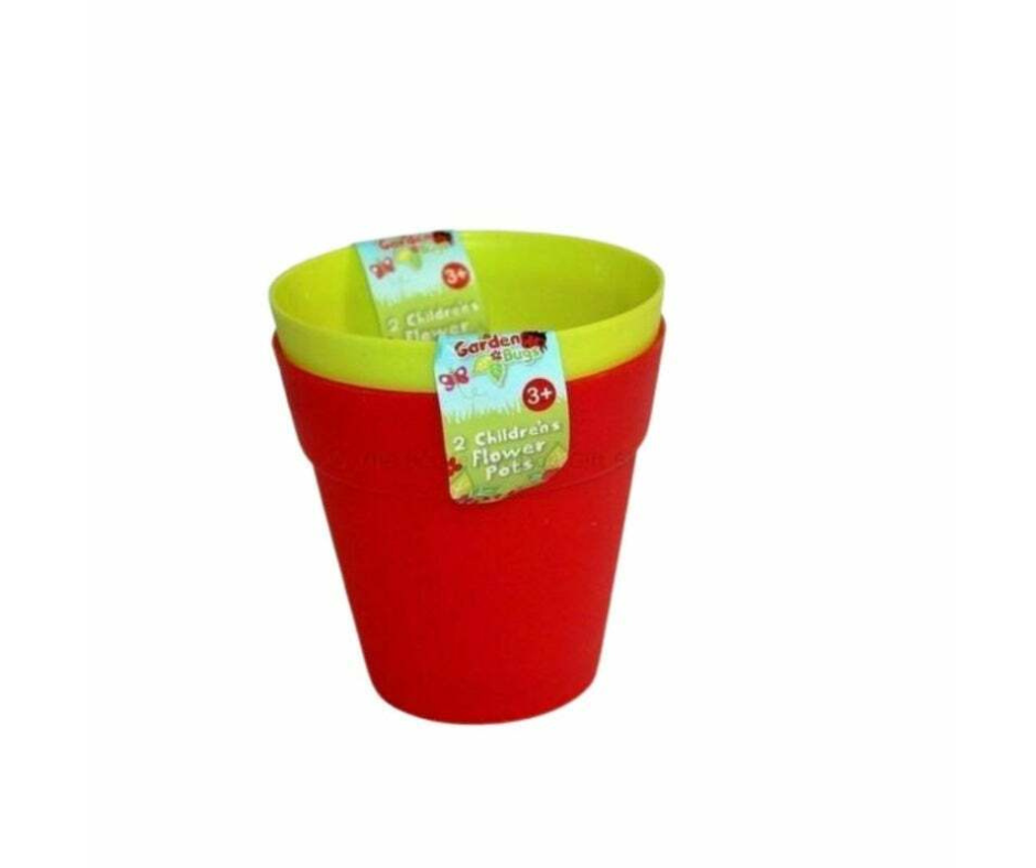 Garden Bugs Pack Of 2 Red & Yellow Children's Flower Pots