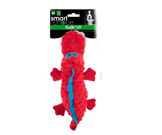 Squeaky Plush Crocodile Dog Toy Red
