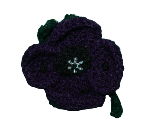 Knitted Purple Poppy Flower Brooch Style 2