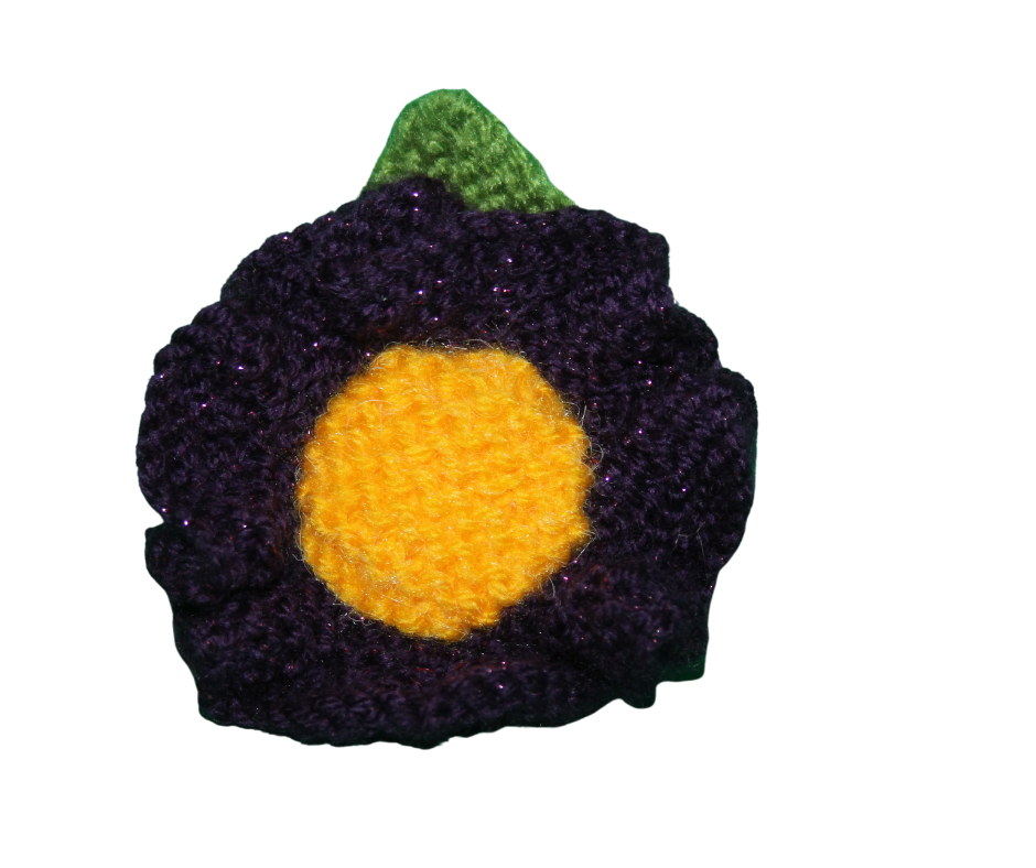 Knitted Purple Poppy Flower Brooch Style 4