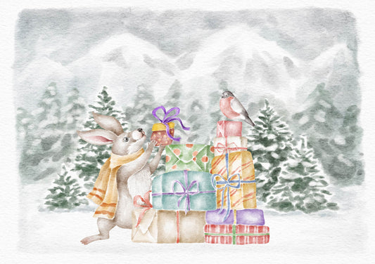 Forest Friends Stacking The Parcels Christmas Card To Post
