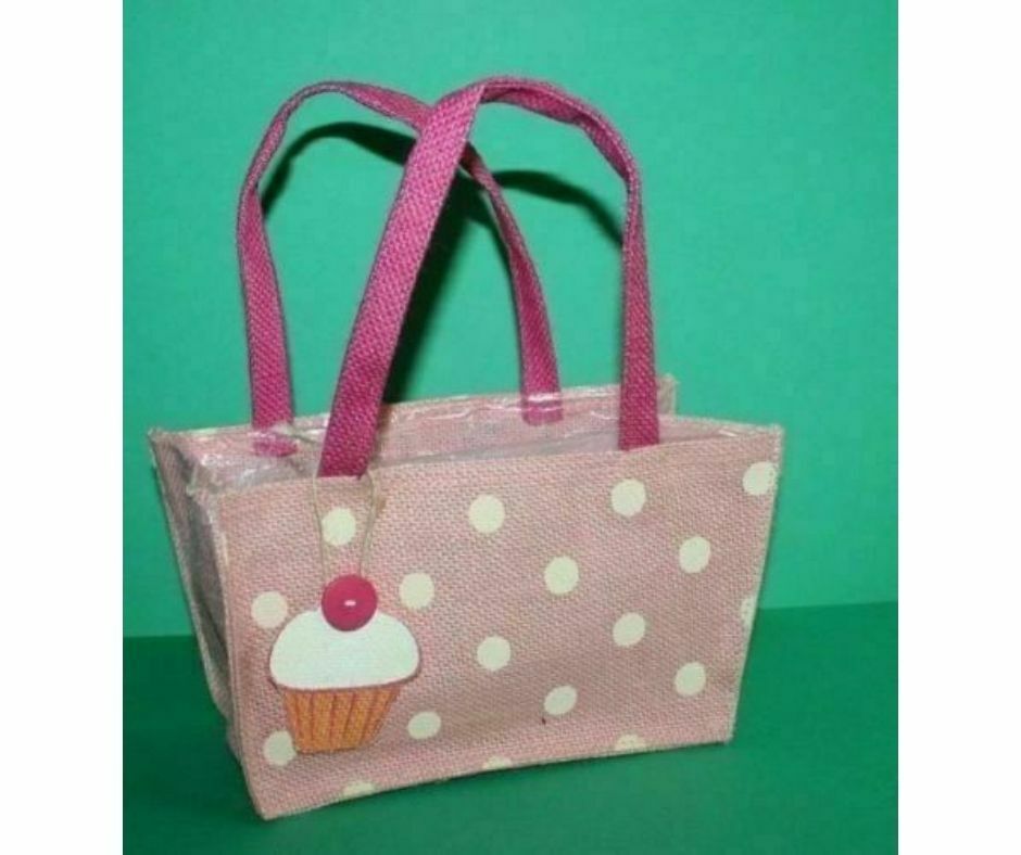 Girls Pink Cup Cake Polka Dot Hessian Bag