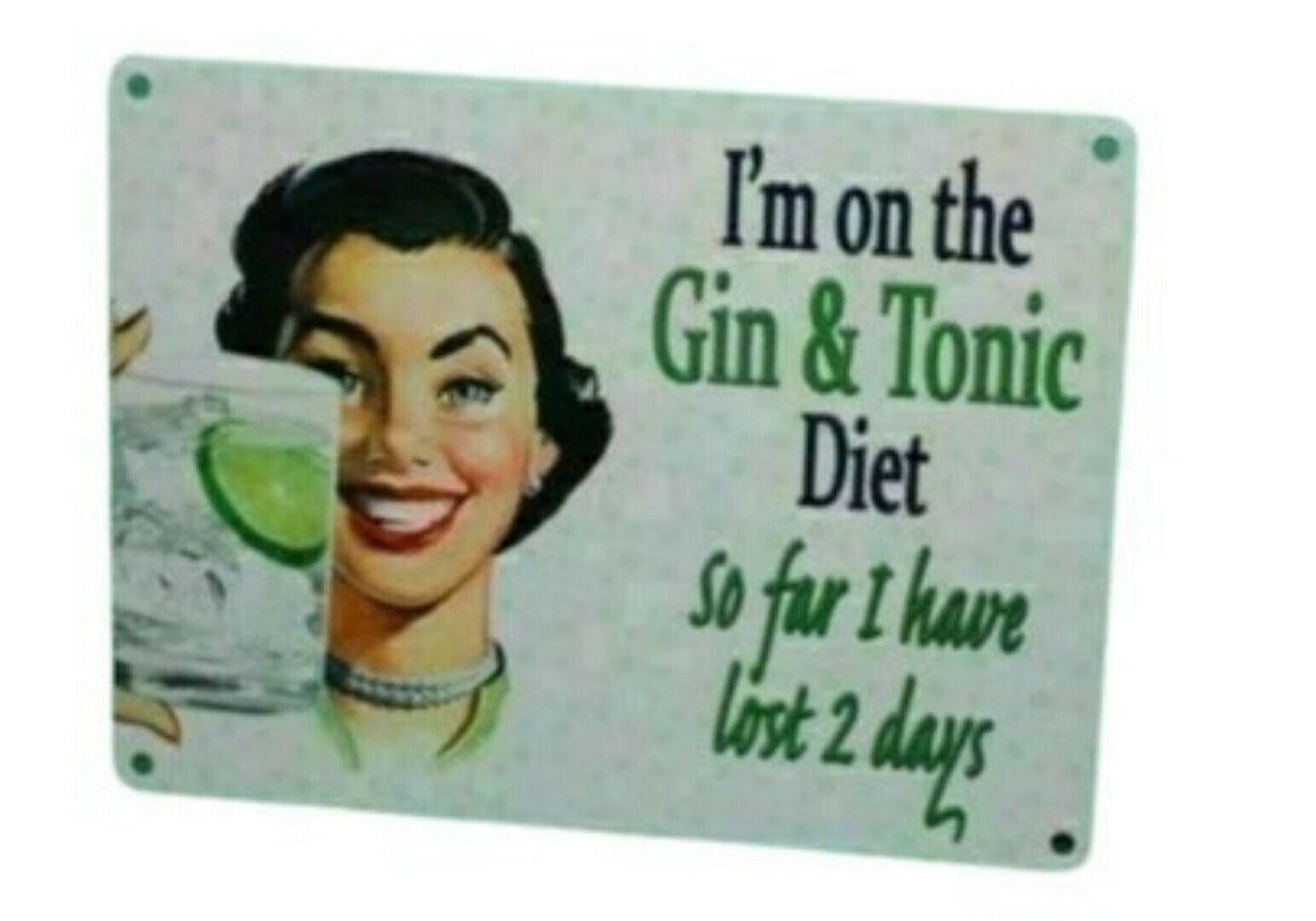 New Vintage Retro The Gin & Tonic Diet So Far I Have Lost 2 Days Plaque Sign