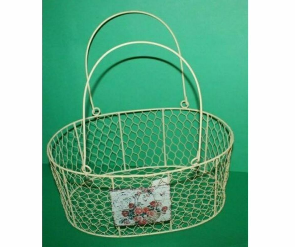 Shabby Rose Plaque Wire Chic Storage Basket