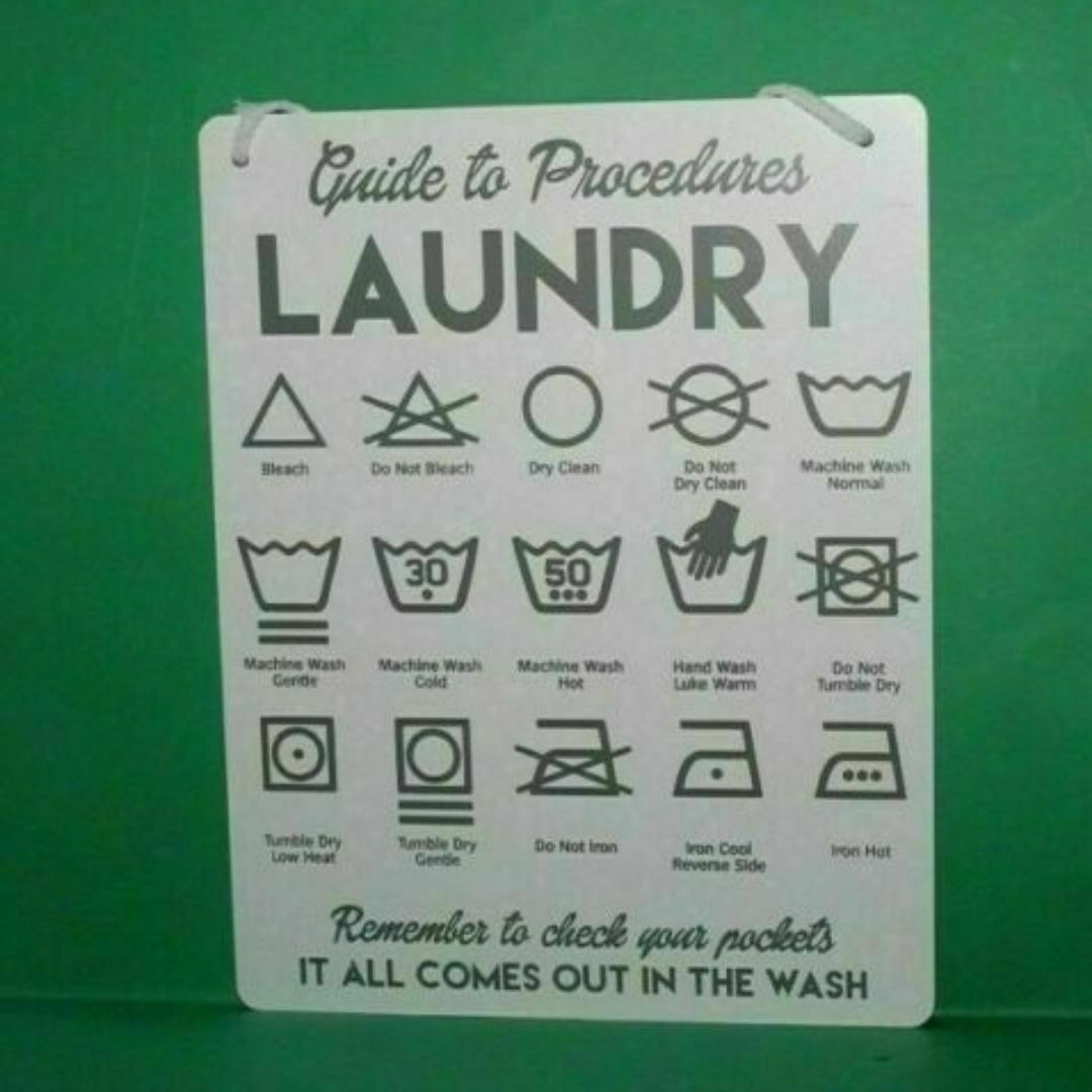 Laundry Washing Machine Tumble Dryer & Ironing Symbols Instructions Sign