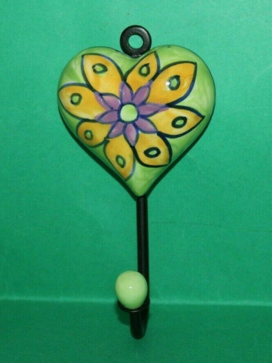 Fair Trade Hand Painted Ceramic Heart Shaped Hanging Hook