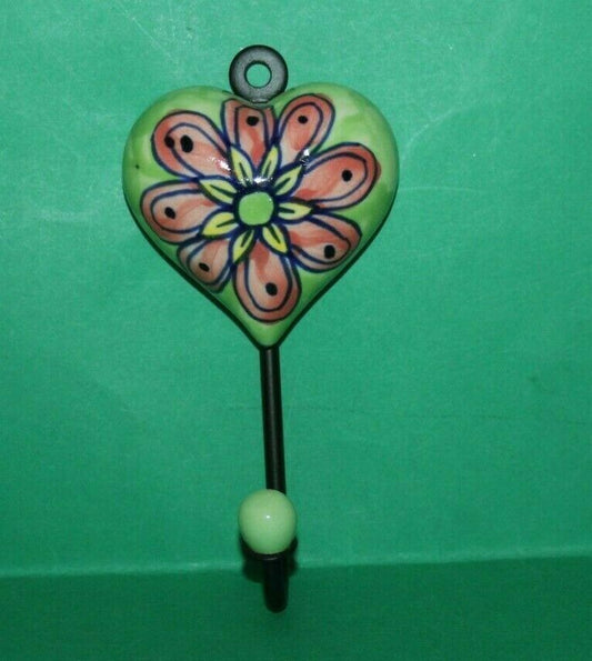 Fair Trade Hand Painted Ceramic Heart Shaped Hanging Hook