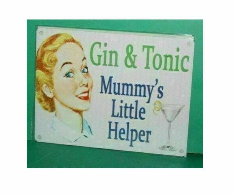Vintage Retro Gin & Tonic Mummys Little Helper Plaque Sign