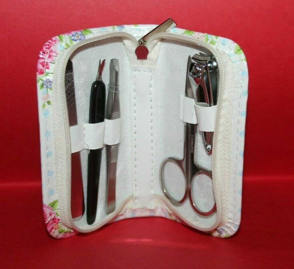 Laura Bell Nail Manicure Set Floral Chintz Roses White