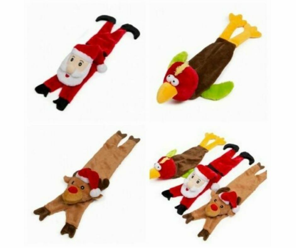 Squeaky Flat Christmas Dog Toys Reindeer Turkey Or Father Christmas