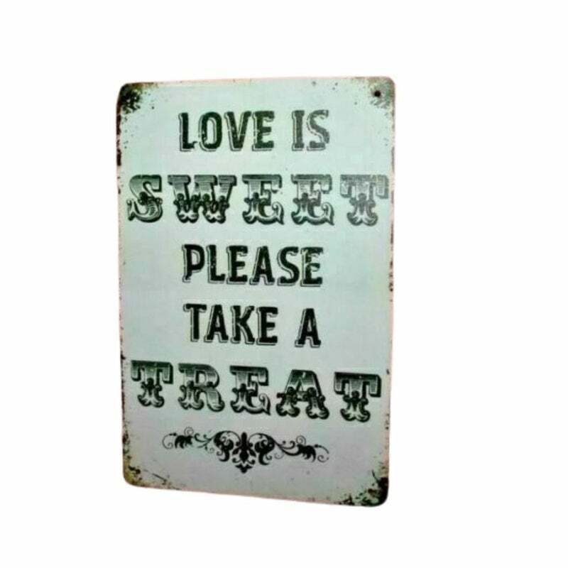 Love Is Sweet Take A Treat Metal Hanging Sign Plaque Wedding Candy Buffet