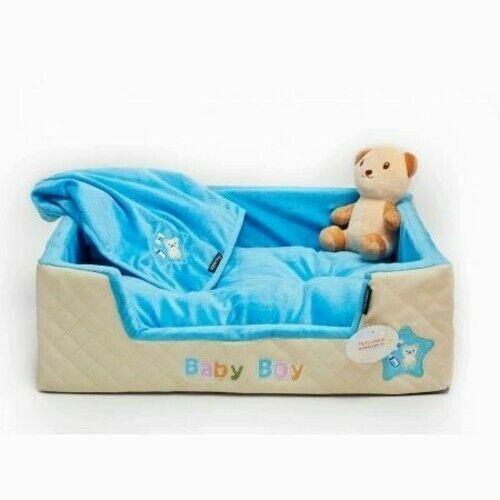 Pet London Baby Boy Dog Puppy Bed With Blanket & Teddy