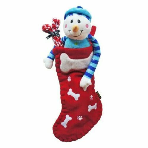 Dog Christmas Stocking Gift Set Snowman Toy & Rope Tug