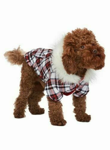 Red & White Plaid Tartan Fish Tail Parka Dog Coat