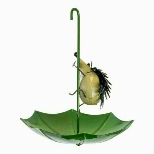 Umbrella Shaped Hanging Bird Feeder With a Hedgehog Metal Garden Ornament