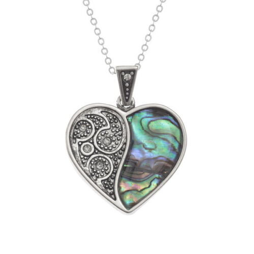 Heart Shaped Pendant With Inlaid Paua Shell And Glass Beads Necklace