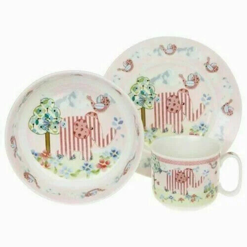 Bird & Ellie Blue Baby Toddler Feeding Set Christening Gift Plate Bowl Cup Boxed